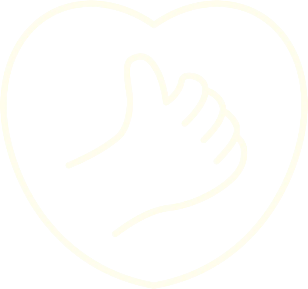 Meine Kunden sagen danke. Eine stilisierte Strichzeichnung einer Daumen-hoch-Geste, eingebettet in die Umrisse eines Herzens. Die Linien sind schlicht und ausdrucksstark und schaffen ein minimalistisches und positives Design.