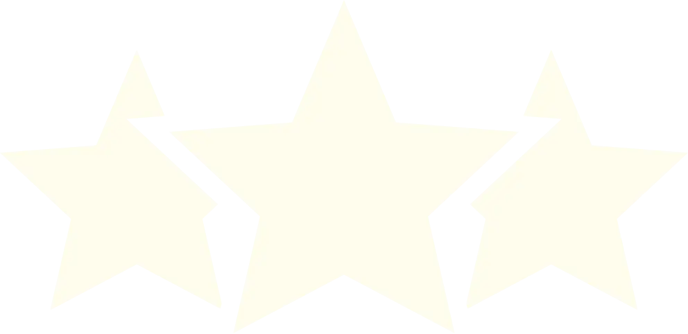 Stars Drei überlappende hellgelbe Sterne unterschiedlicher Größe, horizontal angeordnet auf einem weißen Hintergrund.